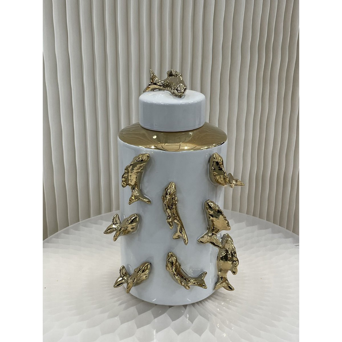 Porseleinen pot Vis witte kot wit/goud - 35 cm