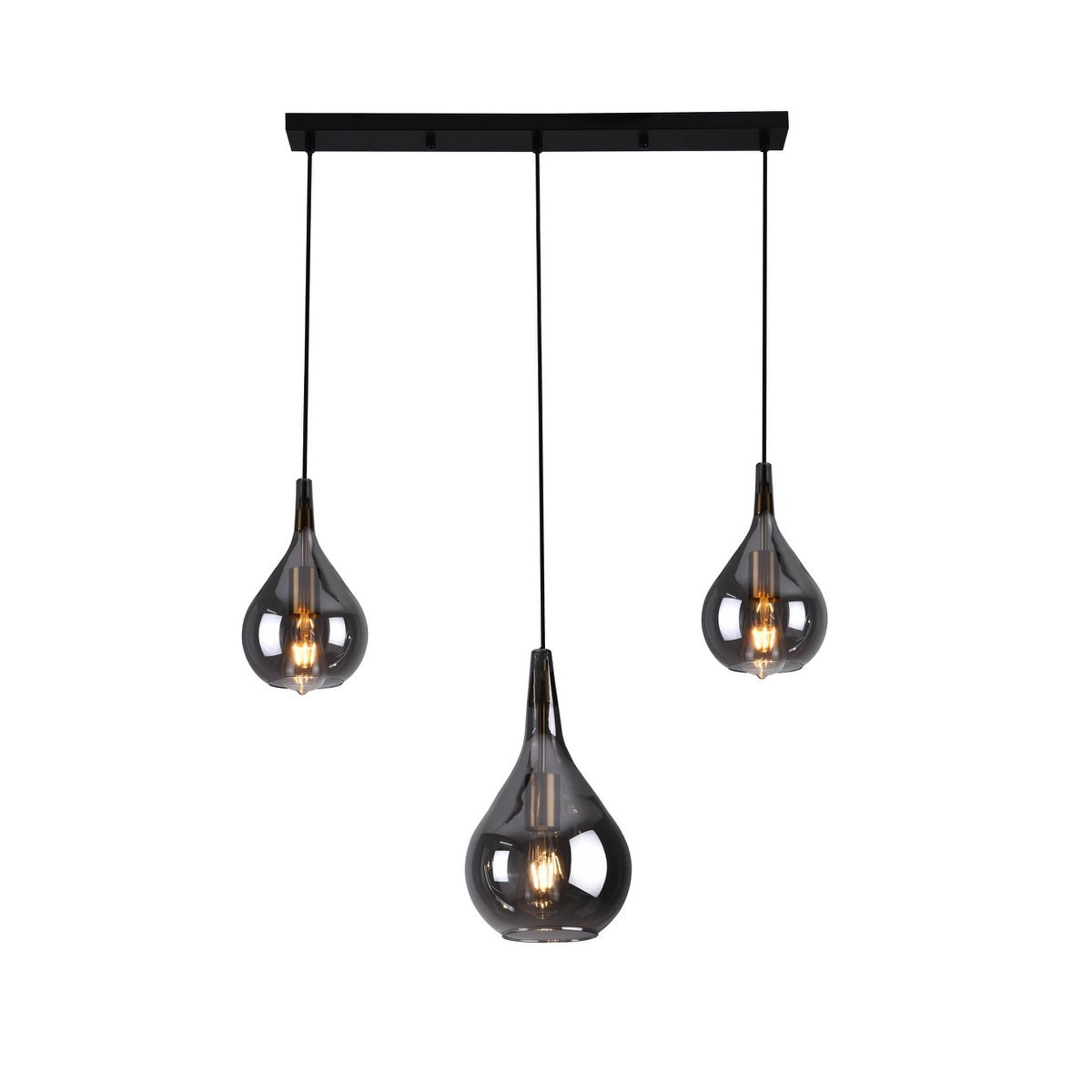 3 - be hanglamp "Gota", retro klassieke hanglamp gemaakt van zwart rookglas met E27 - frames, 88 cm lang, 150 hoog, ideaal voor eetkamer, woonkamer en keuken. - OutHome