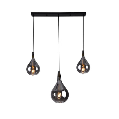 3 - be hanglamp "Gota", retro klassieke hanglamp gemaakt van zwart rookglas met E27 - frames, 88 cm lang, 150 hoog, ideaal voor eetkamer, woonkamer en keuken. - OutHome