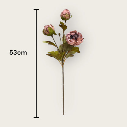 Zijden kunstbloem Herfstserie 3 heads peony bruin
