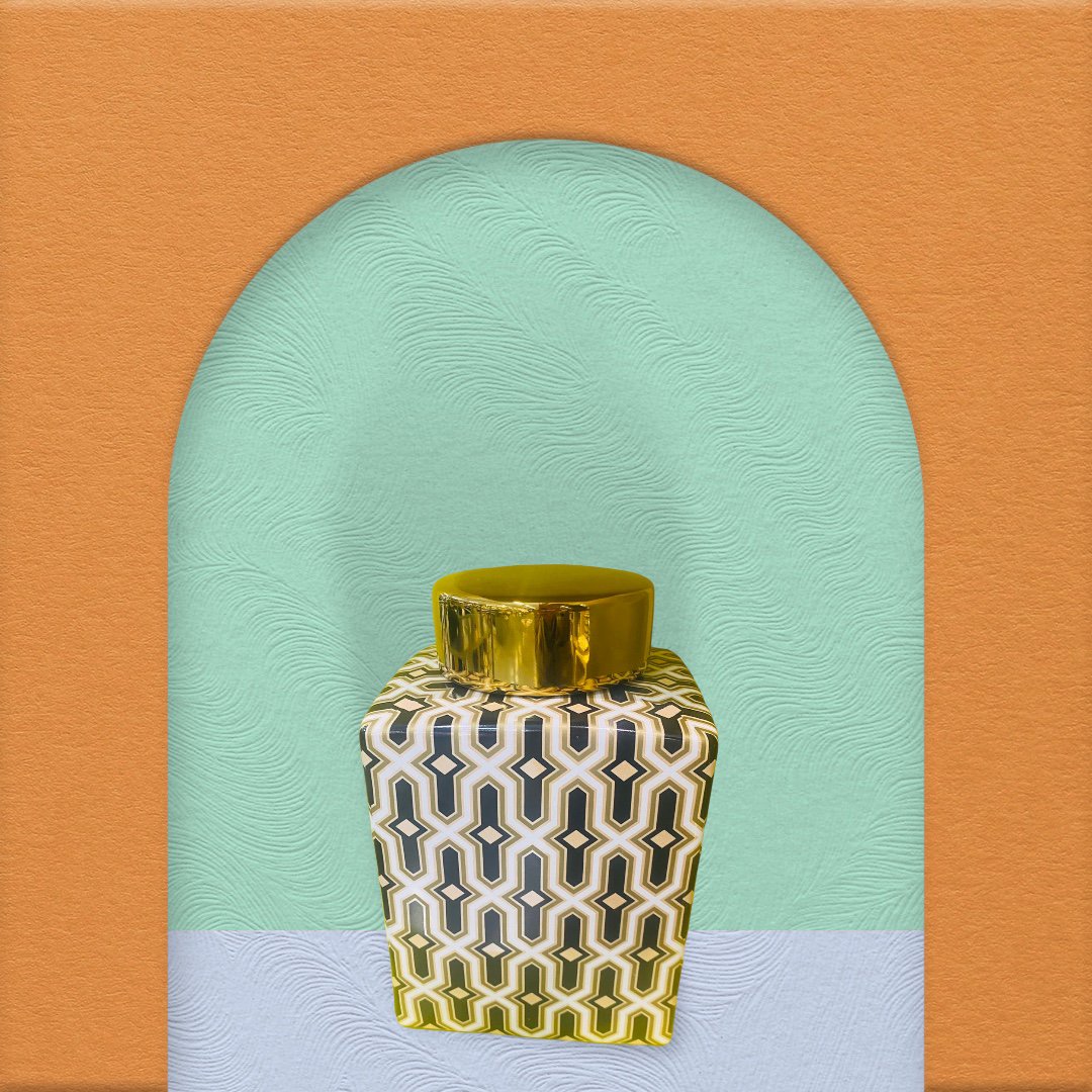 Porseleinen pot zwart/goud - 21 cm