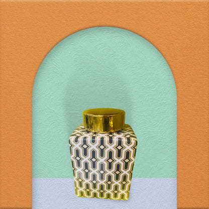 Porseleinen pot zwart/goud - 21 cm