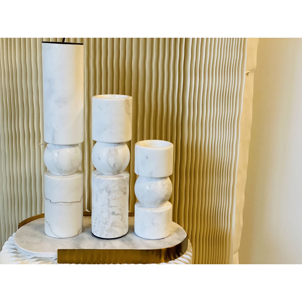 Marmeren kandelaar Marble wit - 19,5 cm