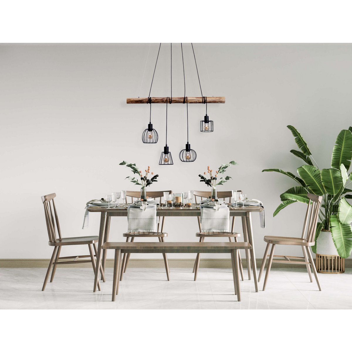 LED Hanglamp Messing/Zwart Glas - 90 cm