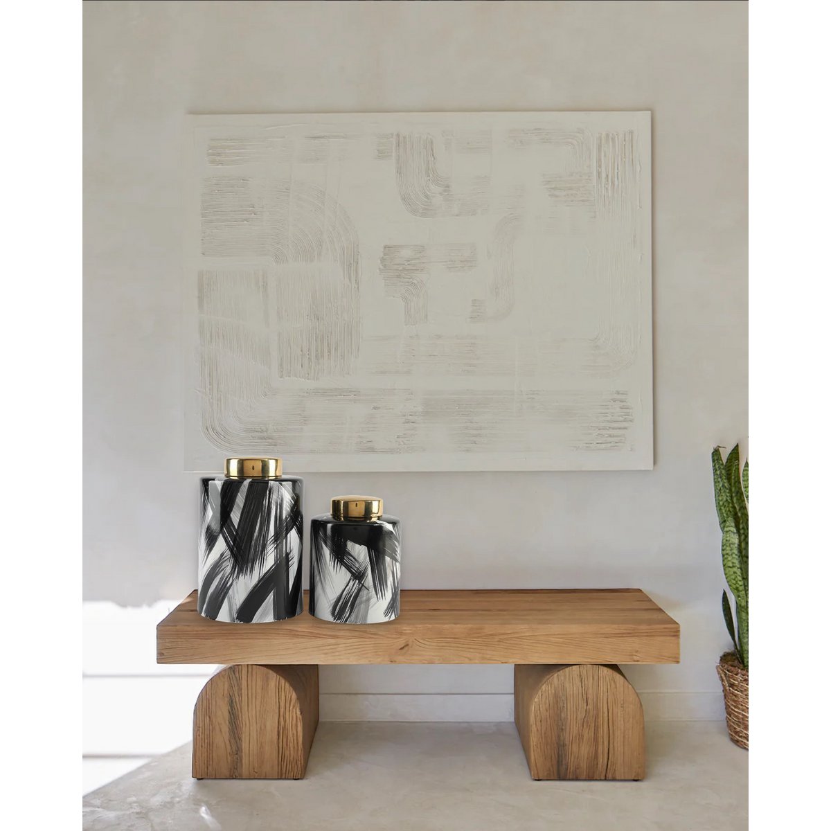 Keramische pot Abstract zwart/wit/goud - groot formaat