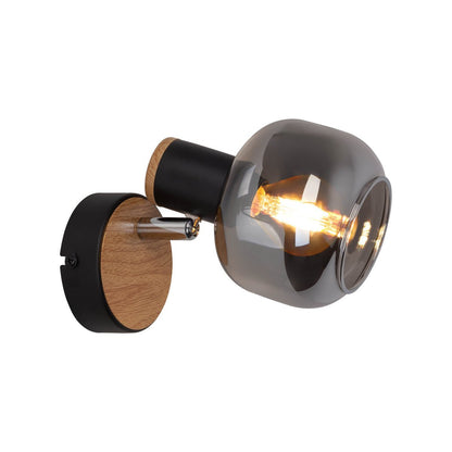 Glazen wandvlek "fumoso", wandlamp gemaakt van zwart en rookglas in zwart en de natuur, met E14 - aansluiting, voor eetkamer, woonkamer, gang of kantoor, lamp voor woonkamer, eetkamer, gang of gang 16 x 14 cm - OutHome