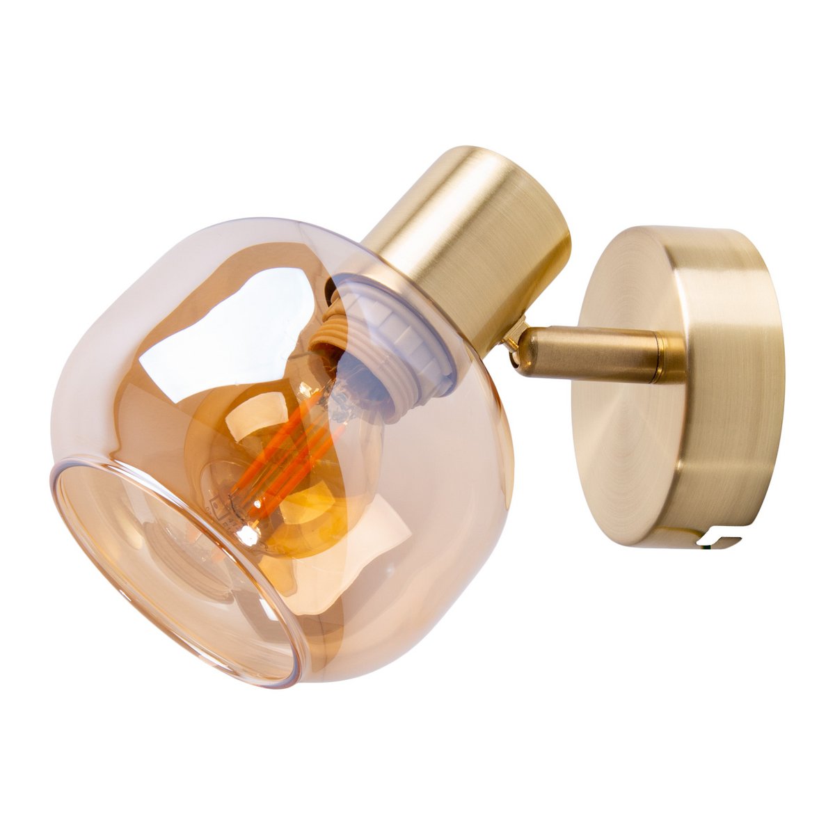 Glazen wandvlek "Libby", klassieke wandlamp gemaakt van messing gekleurd metaal en getinte glas in barnsteen, met E14 - aansluiting, voor eetkamer, woonkamer, gang of kantoor, 16 cm - OutHome