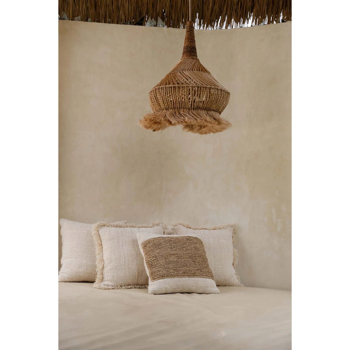 Raffia kussenhoes Stempel natuurlijk