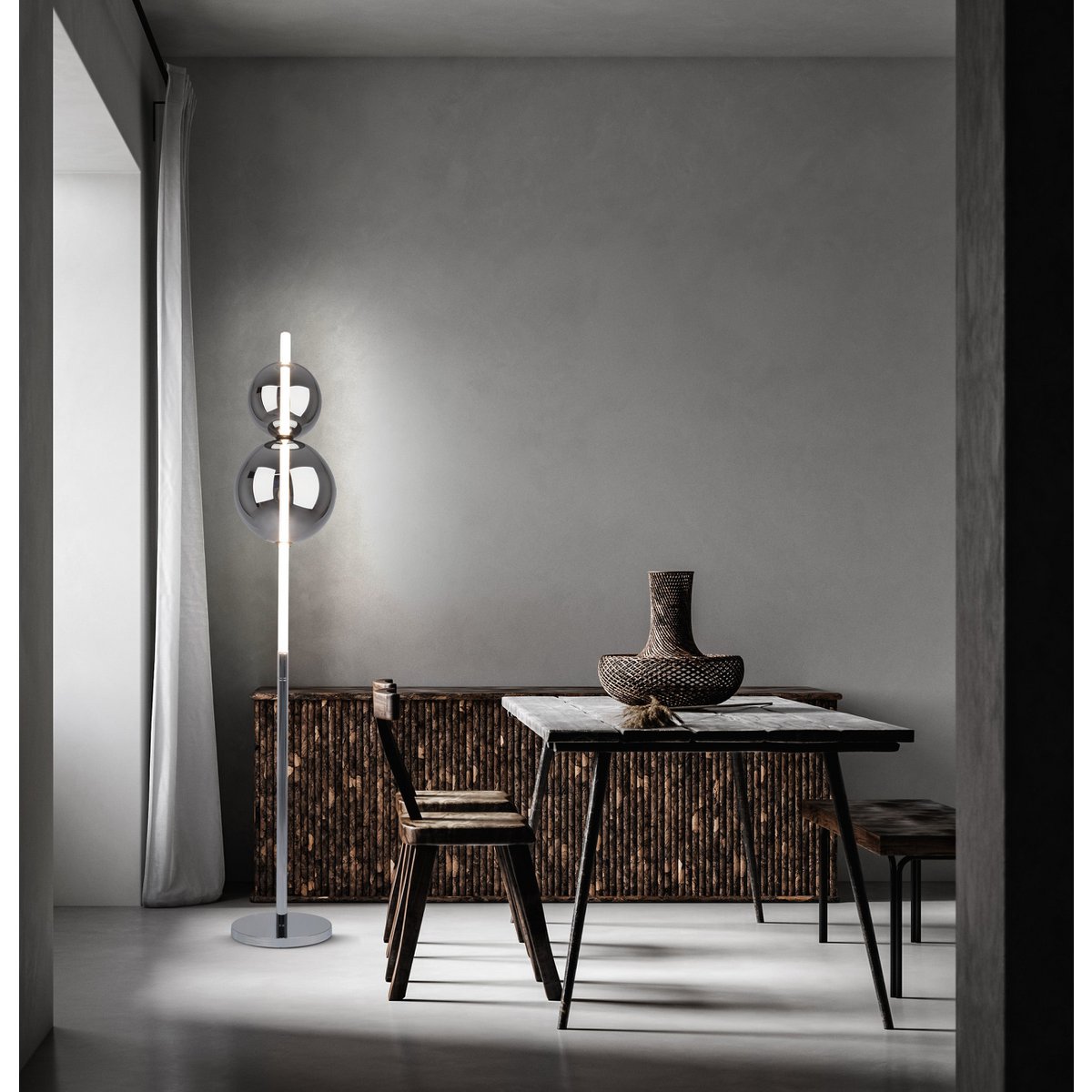 LED Vloerlamp Nova Dimbaar Chroom/Rookglas - 150 cm