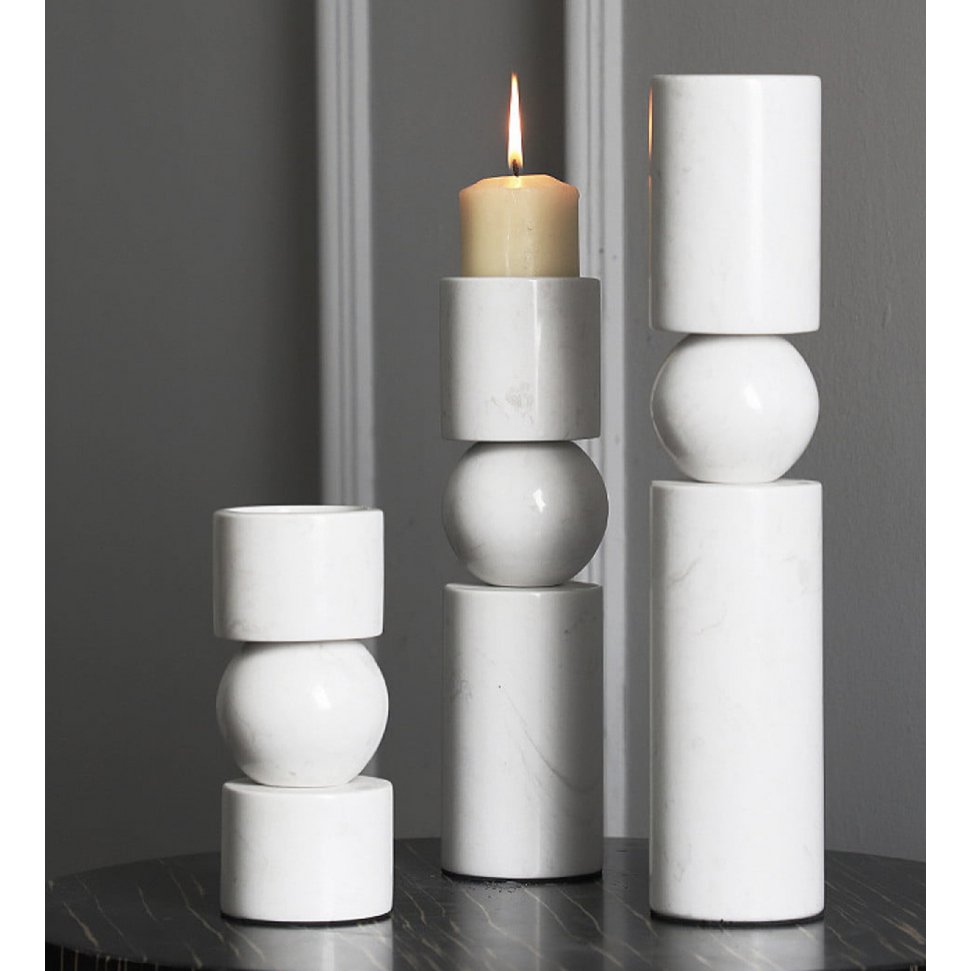 Marmeren kandelaar Marble wit - 19,5 cm