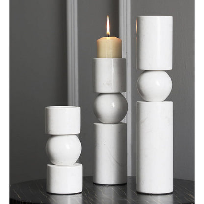 Marmeren kandelaar Marble wit - 19,5 cm