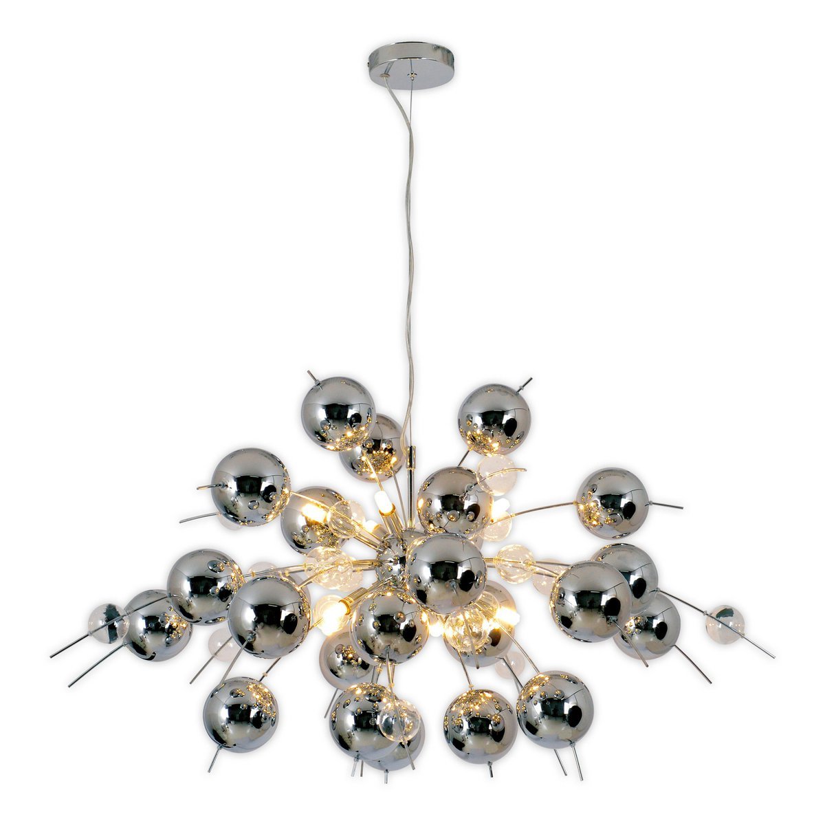 Hanger lamp "explosie" chroom gemaakt van metaal en glas, G9 - versies, hangende lamp voor eetkamer, woonkamer, gang of kantoor, Øca. 98 cm - OutHome