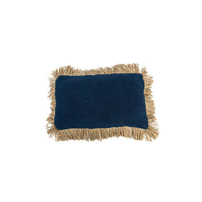 Kussenhoes raffia franjes Boho blauw - 30x50 cm