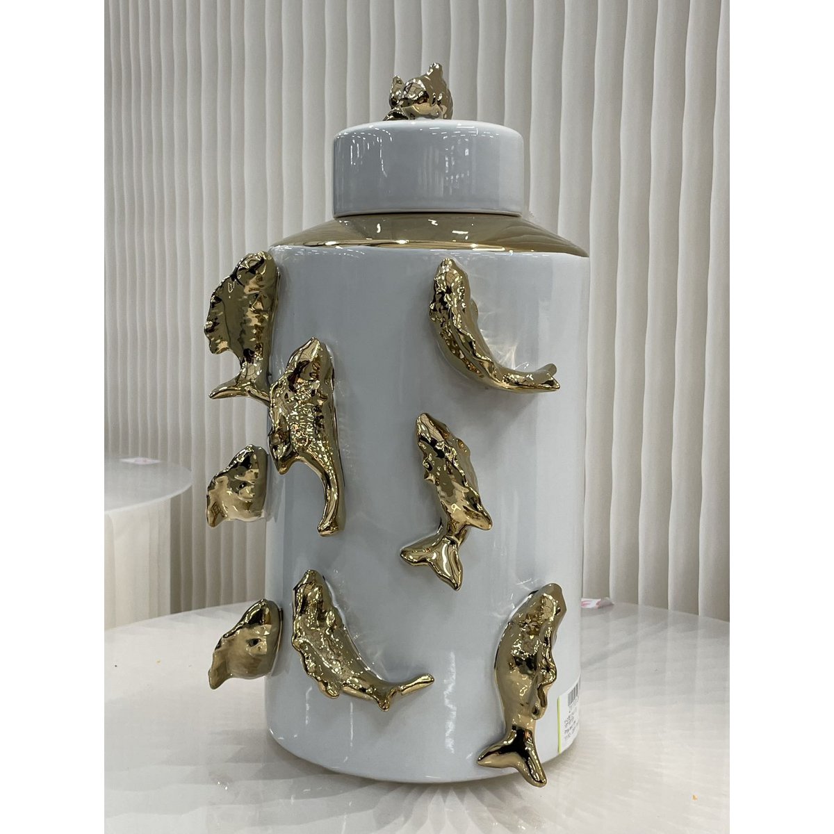 Porseleinen pot Vis witte kot wit/goud - 35 cm