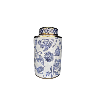 Porseleinen bloemenvaas Aline ginger jar blauw-wit