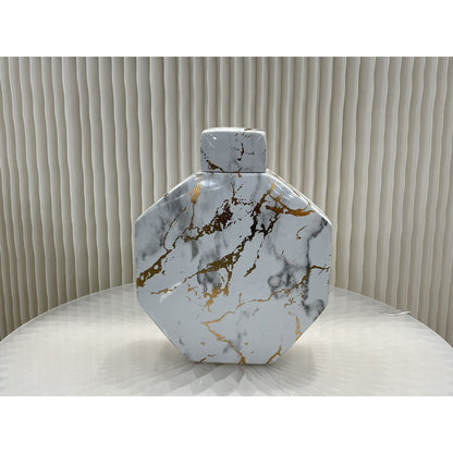 Keramische pot Zeshoek goudkleurig marmeren patroon