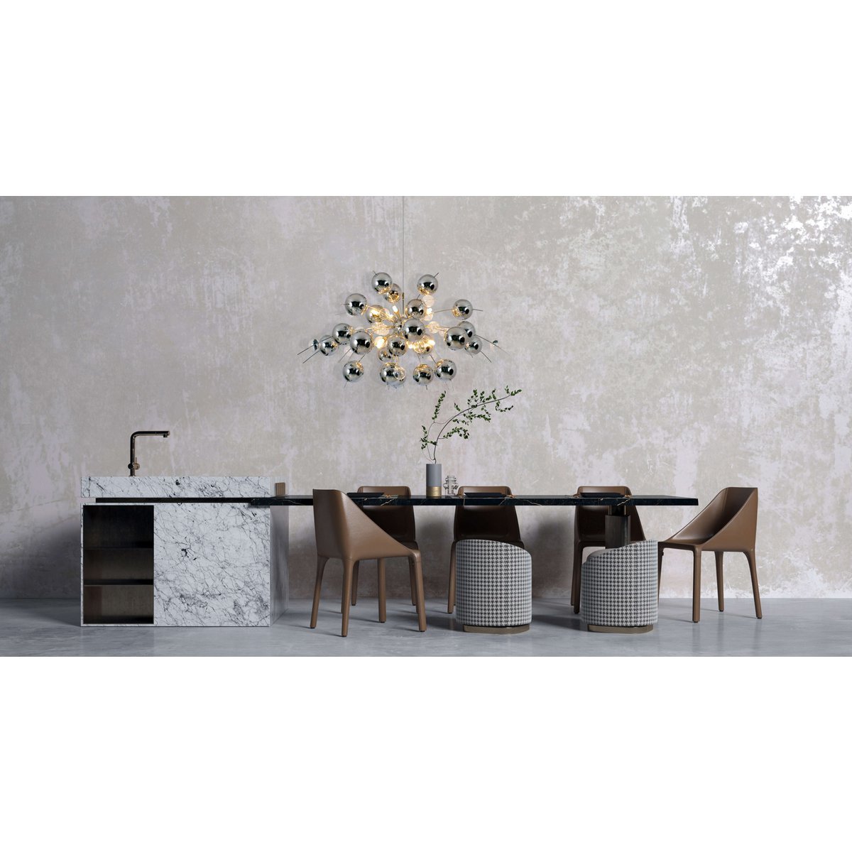 Hanger lamp "explosie" chroom gemaakt van metaal en glas, G9 - versies, hangende lamp voor eetkamer, woonkamer, gang of kantoor, Øca. 98 cm - OutHome