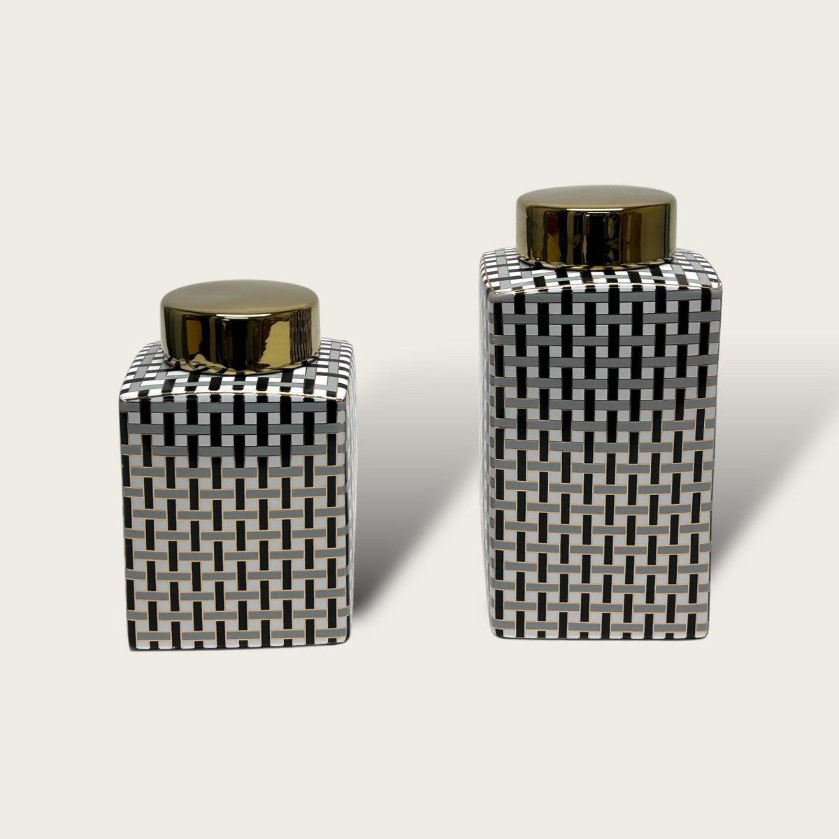 Porseleinen pot Busje goud (set van 2)