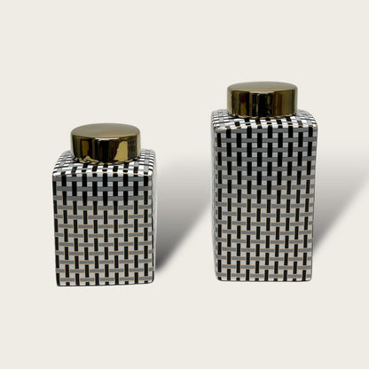 Porseleinen pot Busje goud (set van 2)