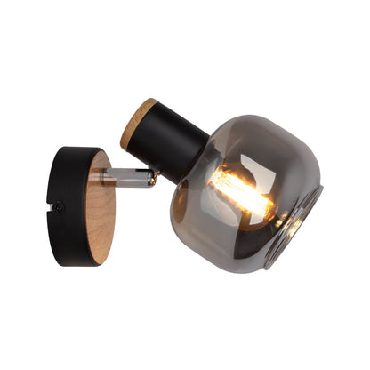 Glazen wandvlek "fumoso", wandlamp gemaakt van zwart en rookglas in zwart en de natuur, met E14 - aansluiting, voor eetkamer, woonkamer, gang of kantoor, lamp voor woonkamer, eetkamer, gang of gang 16 x 14 cm - OutHome