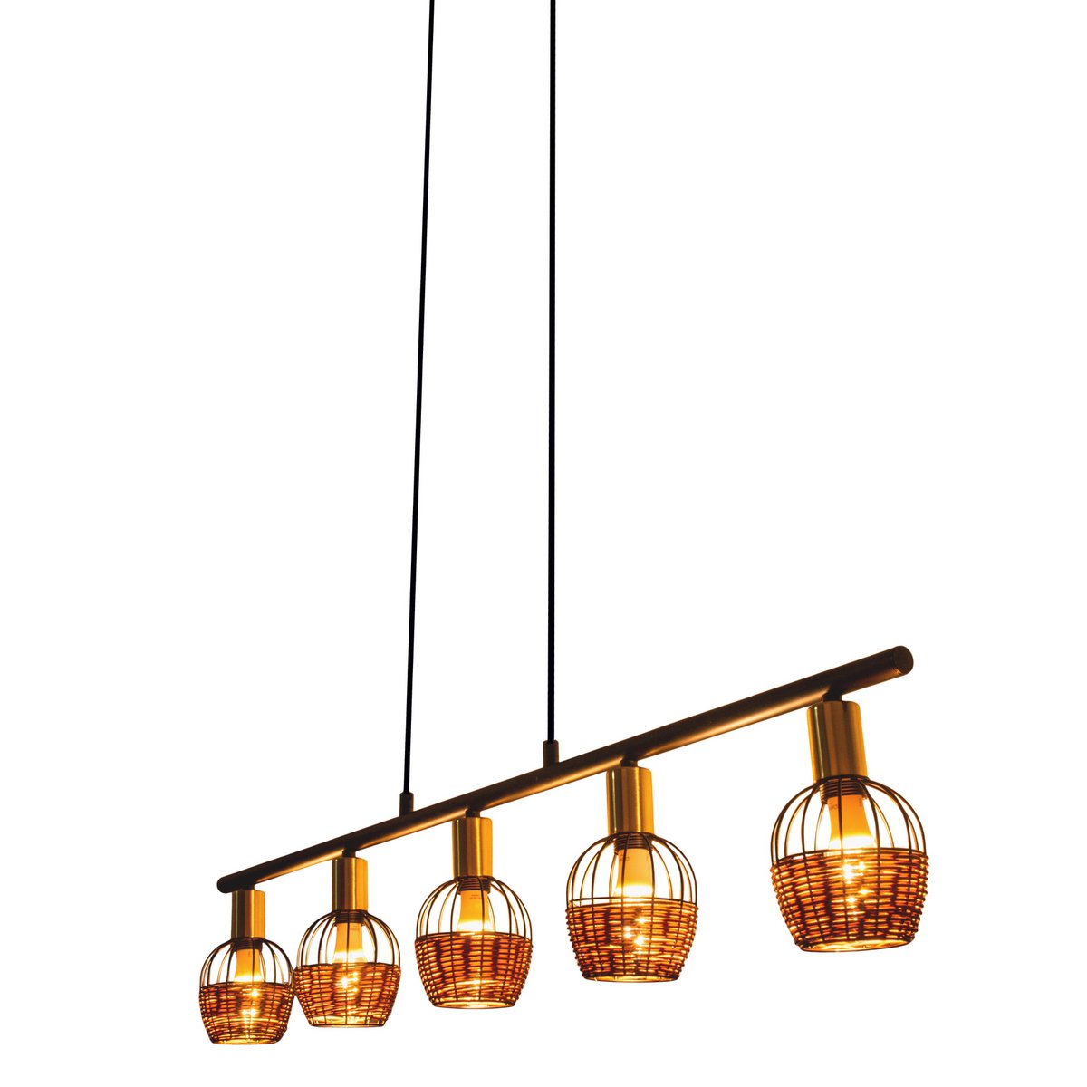 Hanglamp Corbis 5-Lichts Zwart/Rotan - 100 cm (E14)