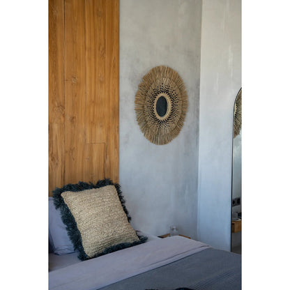 Raffia kussenhoes Vierkant naturel/zwart - 60 cm