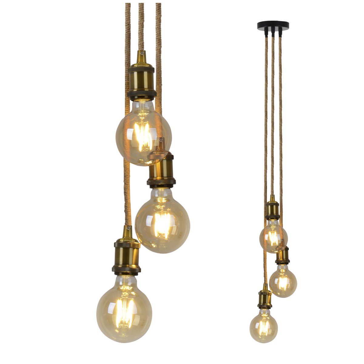 Hanglamp Ontario 3 - Lichts Oud Messing/Jute (E27) - OutHome