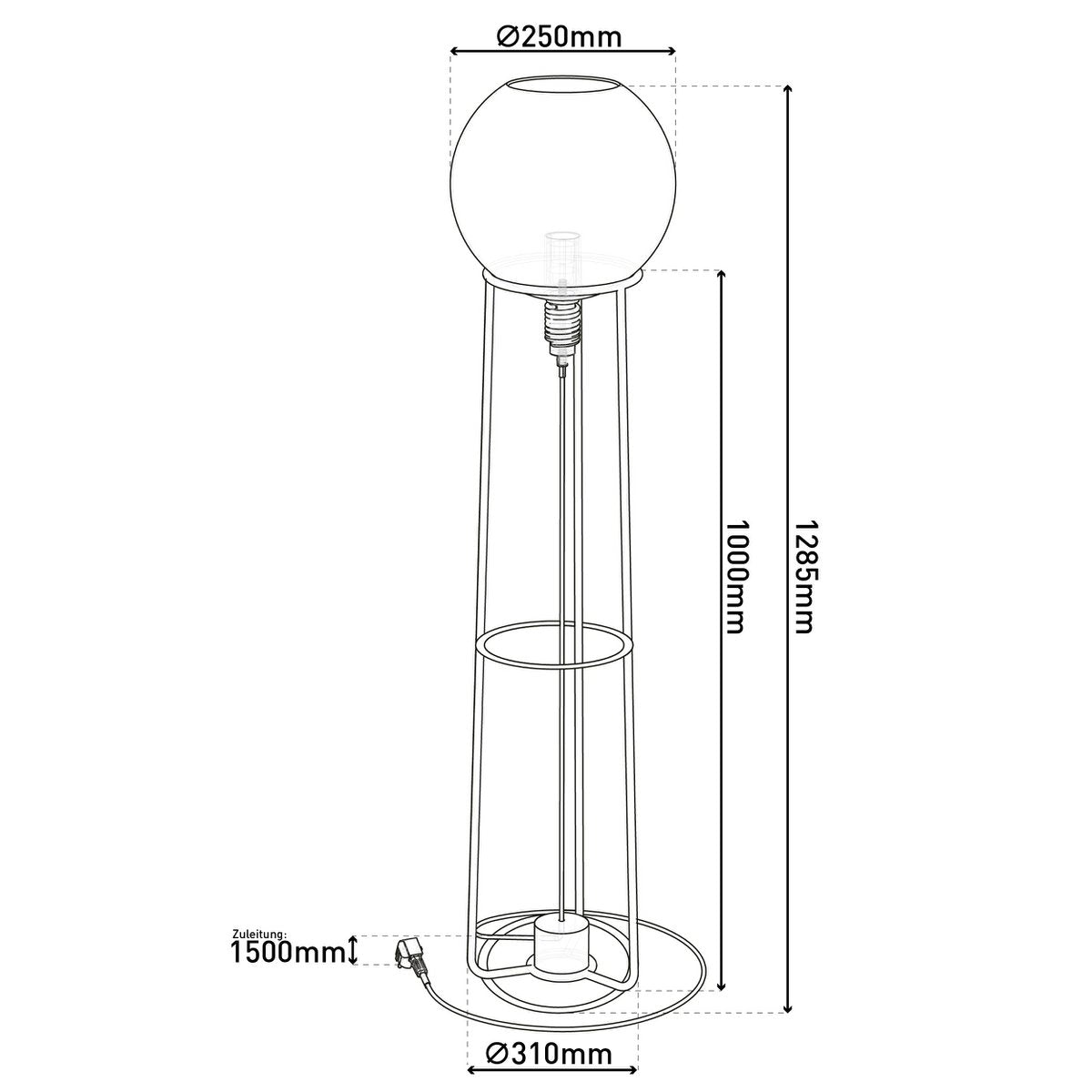 Stapellamp "stelo", moderne vloerlamp gemaakt van zwart metaal en rookglas, E27 - aansluiting, 128,5 cm hoog, voor eetkamer, woonkamer, gang of kantoor, - OutHome