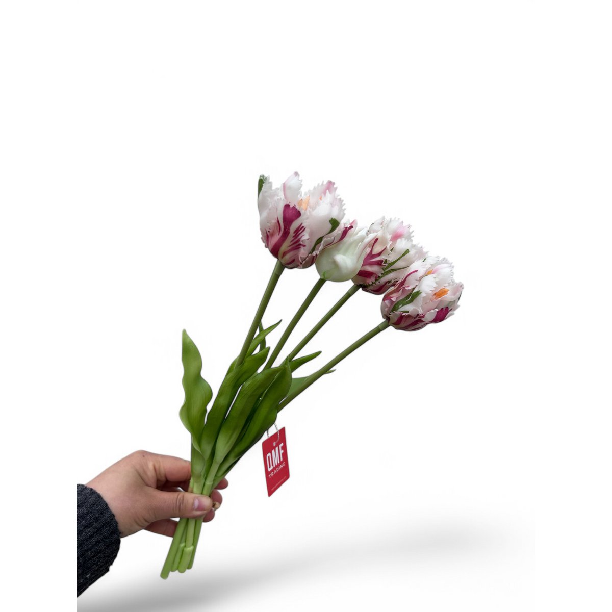 Zijden kunstbloemen Rose tulips wit - 35 cm (Set van 5)
