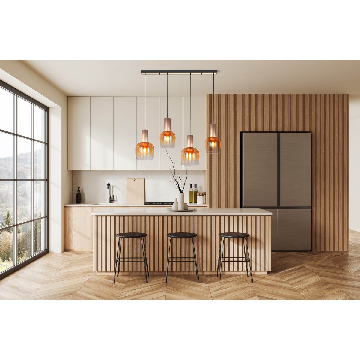 Hanglamp Funda 4-Lichts Amberglas/Messing - 111 cm (E27)