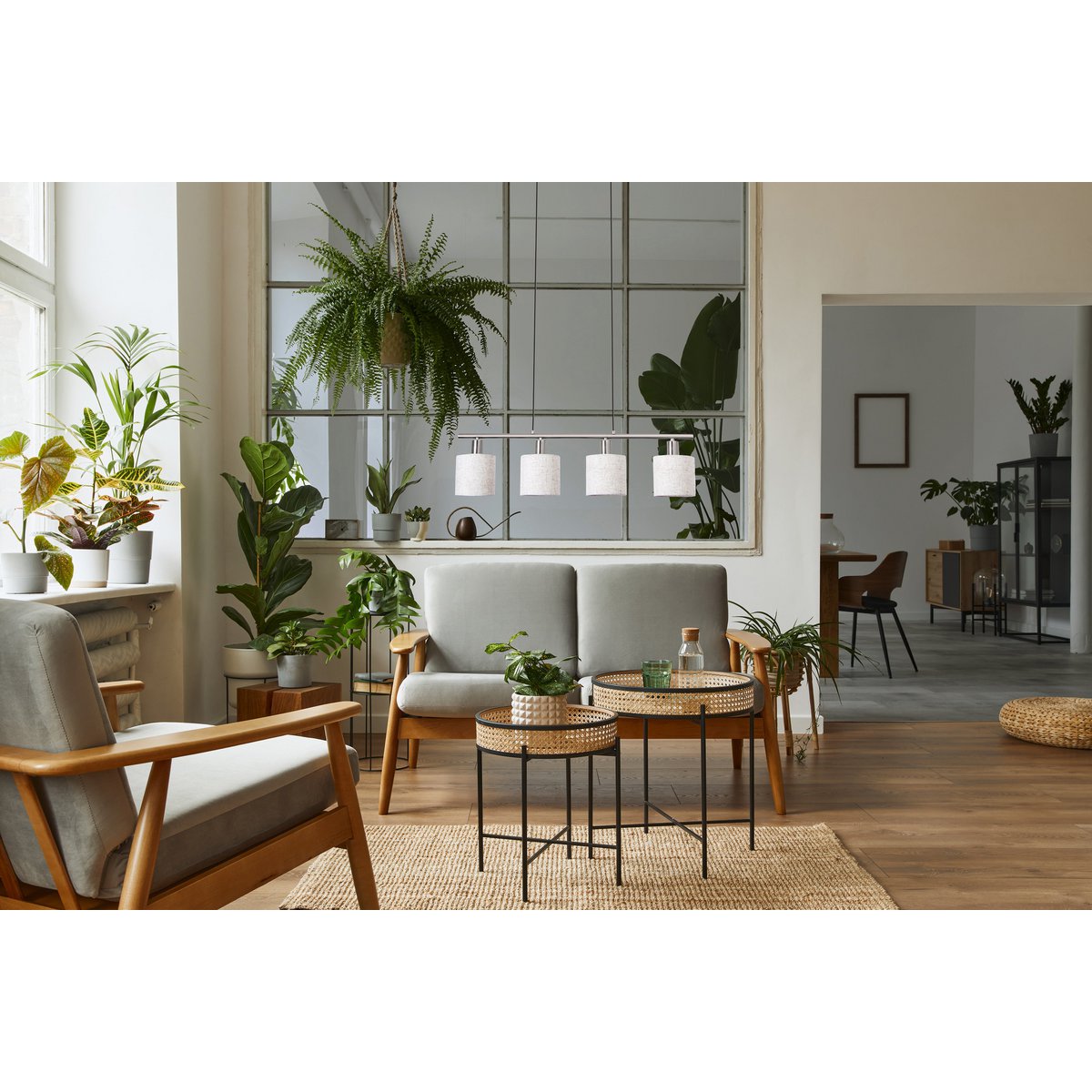 Hanglamp Maron 4-Lichts Satijn/Naturel (E14)