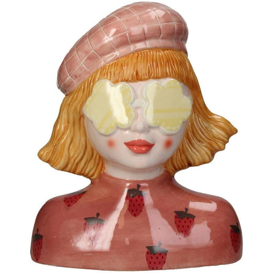 Aardbeien Meisje Vaas - Roze Aardewerk Pot - 24 cm Hoog - Handgemaakt Keramiek - Damesvaas