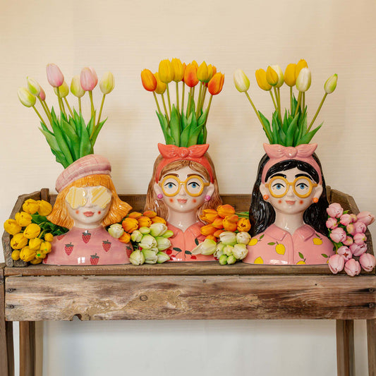 Tulpenboeket - 10 stuks - Gemengde kleuren - 'Real Touch' kunsttulpen - 42 cm (wit/groen)