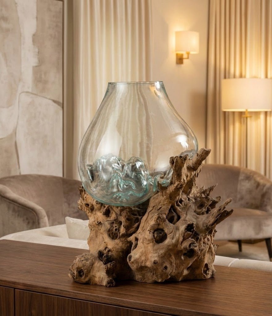 Vaas XL Op Voet - Gamal Hout & Gerecycleerd Glas - OutHome